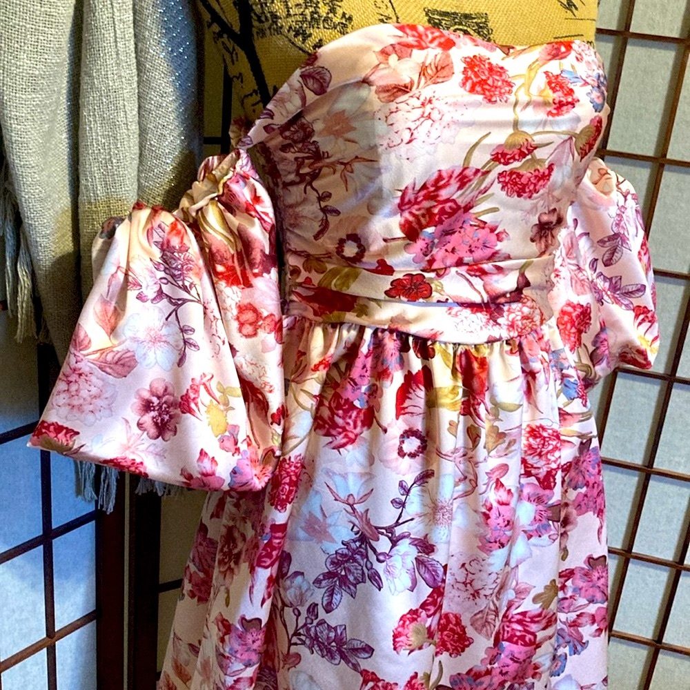 Satin Off Shoulder Party Dress - Picture 3 of 6